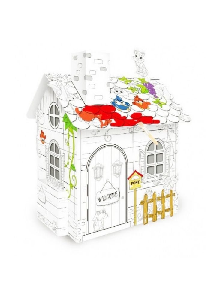 Premium Children DIY Cardboard House Painting Kit, Color-Your-Own Playhouse Craft Toy with Paint Tools for Creative Play - Image 2
